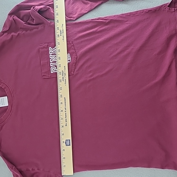 PINK Victoria's Secret Long Sleeve Pink Nation Maroon Tee Shirt - Size Small - Picture 10 of 11